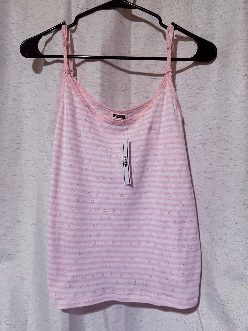 PINK Victoria's Secret Light Pink Striped Lace-Edge Cami